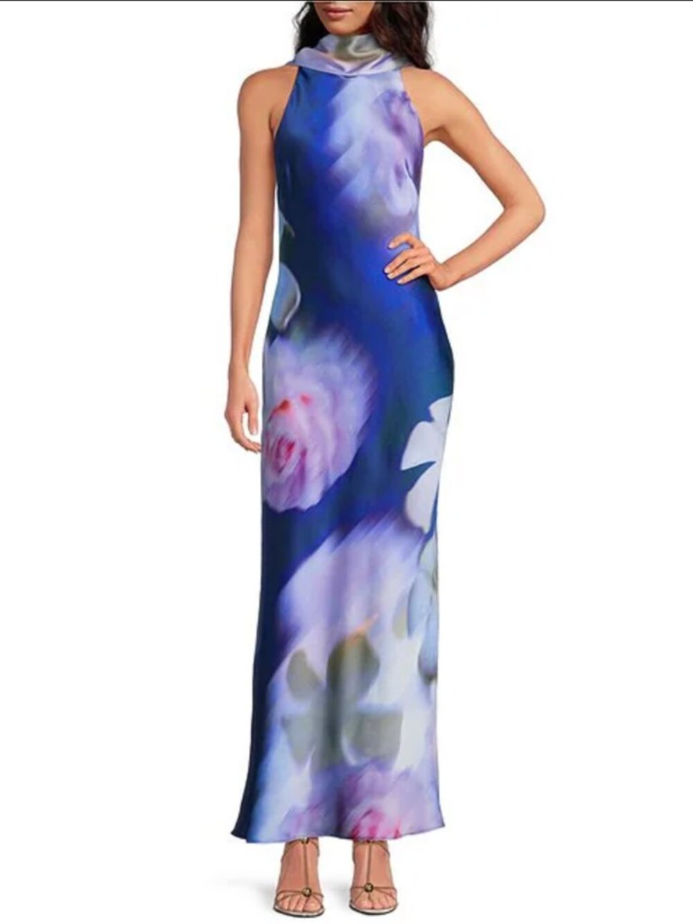 Steve Madden / Blue Floral Print Halter High Neck Dress / Women's Size 8